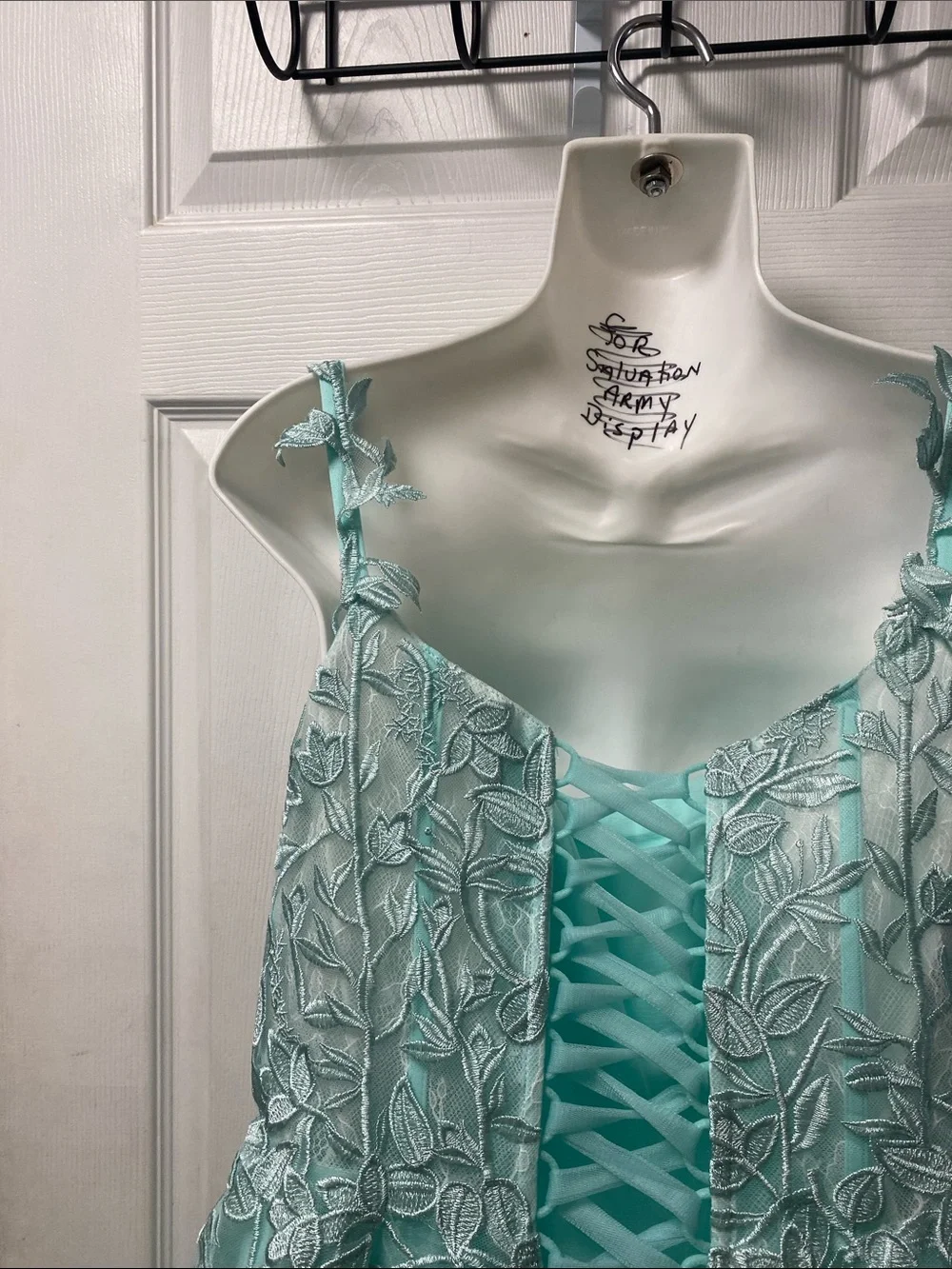 Aqua Floral Appliqué Tulle Gown